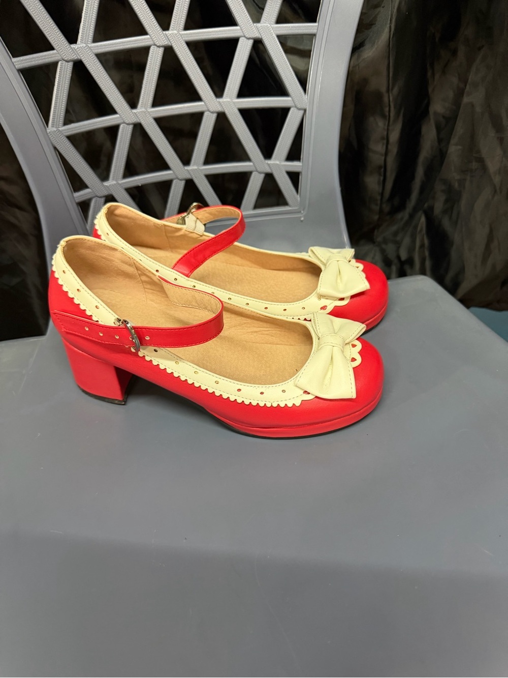 Red and Cream Mary Jane Heels with Bow